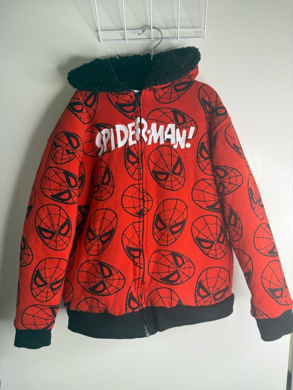 Boys L/10/12 Marvel Spider-Man Sherpa Lined Zip-Up Hoodie